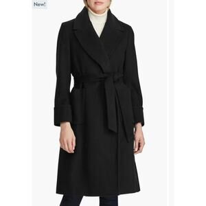 Lauren Ralph Lauren Wool Blend Belted Waist Lapel Open Front Coat Size 8 NWT